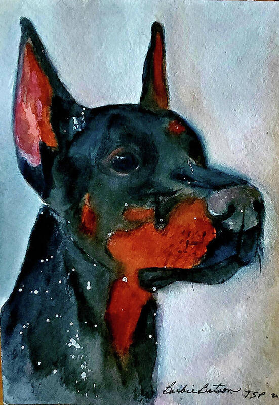  Poster featuring the painting The Loyal Doberman by Barbie Batson
