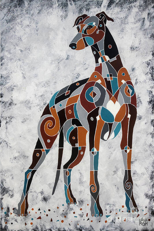 Colorful Greyhound Art Poster featuring the painting The Noble Greyhound by Barbara Rush