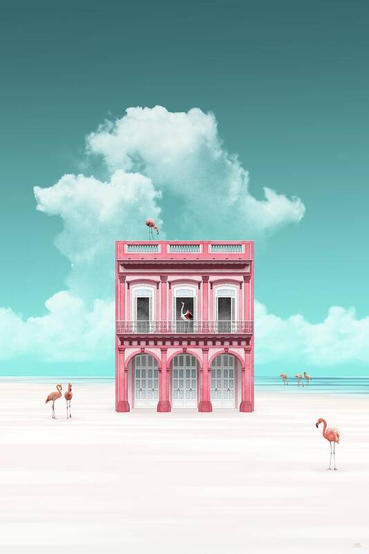 Lonely House Poster featuring the digital art The Pink House - colonial building of Old Havana, Cuba by Moira Risen