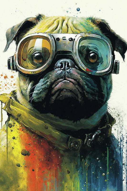 The Pug Dog With Sunglasses - Composition 010 Poster