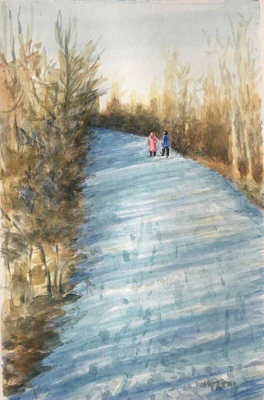 Walking On Snow Poster featuring the painting Togetherness by Milly Tseng