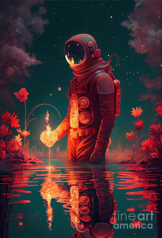 Astronaut Poster featuring the painting Tulip Lake by N Akkash