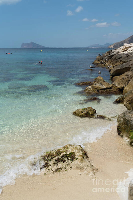 Mediterranean Poster featuring the photograph Turquoise blue sea water and rocks in Calpe 3 by Adriana Mueller