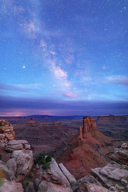 Canyonlands Southwest Desert Colorado Plateau Moab Utah Sunset Blm Poster featuring the photograph Twilight Milky Way at Marlboro Point by Dan Norris