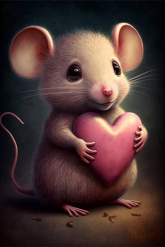 Mouse With Heart Poster featuring the mixed media Valentine Mouse by Lilia S