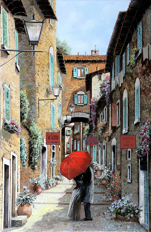 San Valentino Poster featuring the painting Valentine's day vicolo e baci by Guido Borelli