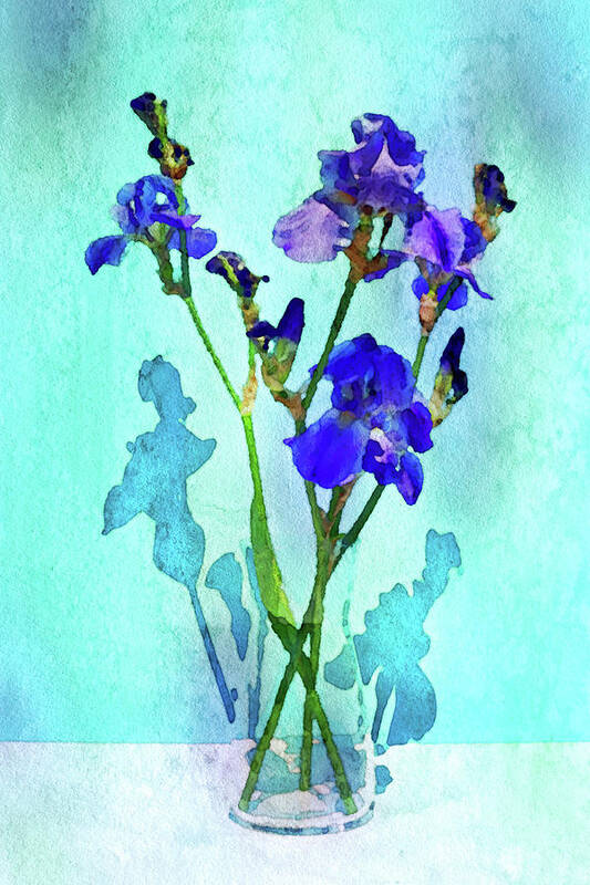 Vase Of Purple Iris Poster featuring the digital art Vase of Purple Iris by Susan Maxwell Schmidt