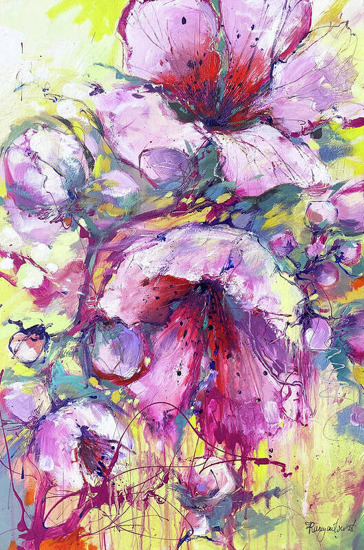 Pink Flowers Poster featuring the painting Vibrant Flowers by Irina Rumyantseva