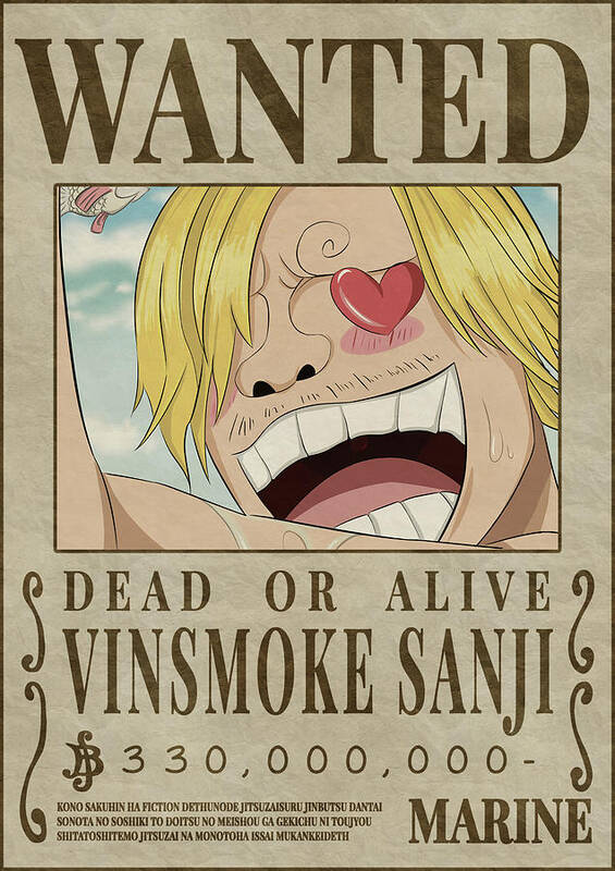 VINSMOKE SANJI bounty wanted poster one piece Poster by Shiro Vexel - Fine  Art America