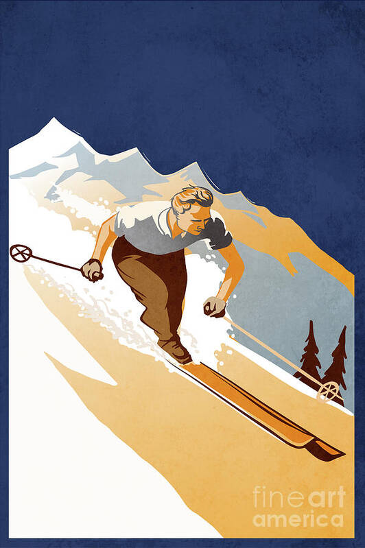  Poster featuring the painting Vintage Skier by Sassan Filsoof