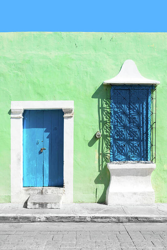 Mexico Poster featuring the photograph Viva Mexico Collection - Blue and Green Facade - Campeche by Philippe HUGONNARD