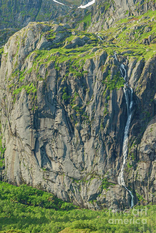 Norway Poster featuring the photograph Waterfall along the Coast of Norway by Nancy Gleason