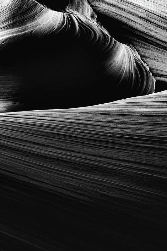 Black And White Poster featuring the photograph Wavy Layers Of Antelope Canyon - Black and White by Gregory Ballos