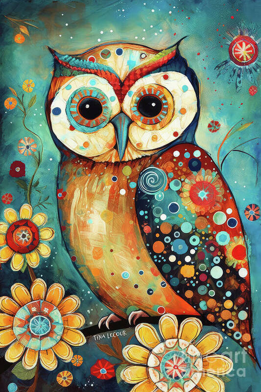 Owl Poster featuring the painting Whimsical Owl by Tina LeCour