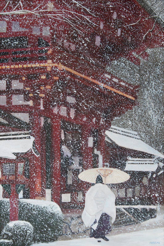 Japan Poster featuring the painting Winter Scene From Japan 2 by Masami Iida