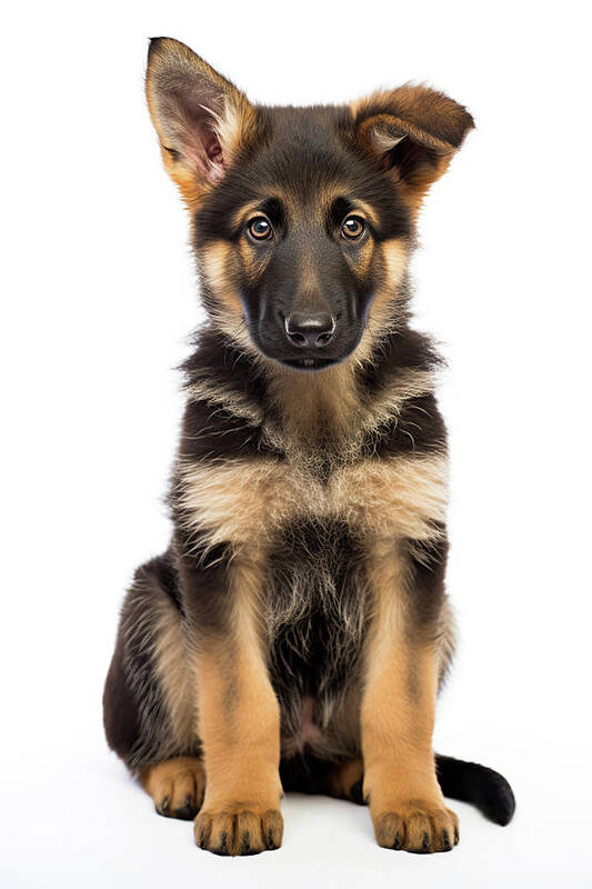 Animal Poster featuring the photograph Young German Shepherd - Cute Pet Portrait on White Background by Good Focused