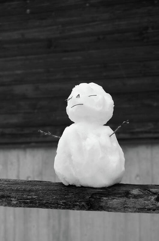 Zen Fence Sitting Mini Snowman Black and White Poster