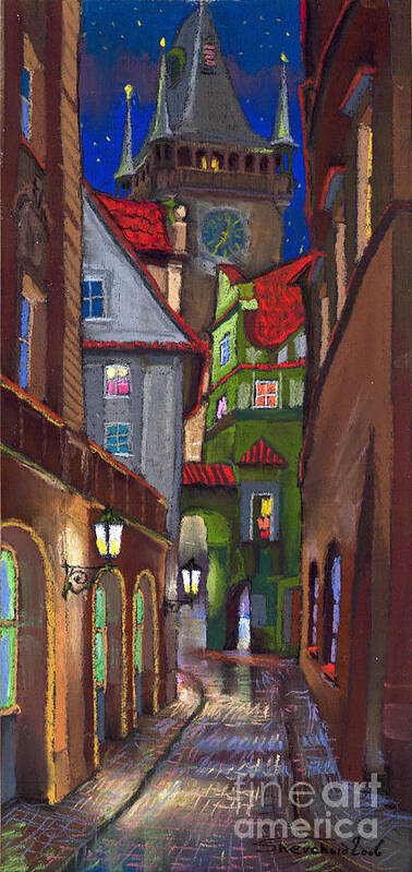 Pastel Poster featuring the painting Prague Old Street by Yuriy Shevchuk