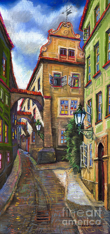 Prague Poster featuring the painting Prague Old Street by Yuriy Shevchuk