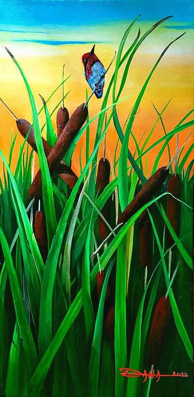 Birds Poster featuring the painting Cattails by Dana Newman