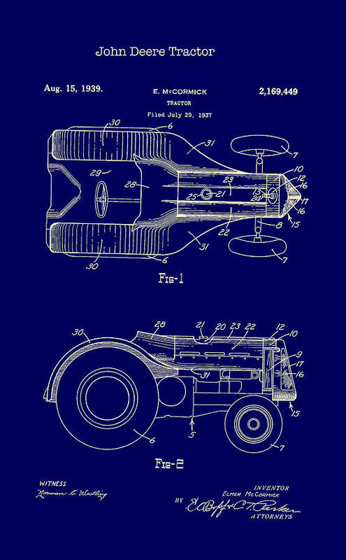 Patent Poster featuring the drawing John Deere Tractor Patent 1939 #3 by Mountain Dreams