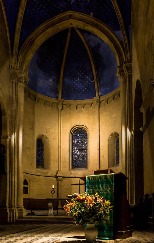 Collegiale De Neuchatel Poster featuring the photograph Altar and pulpit of the Collegiale de Neuchatel by Charles Lupica