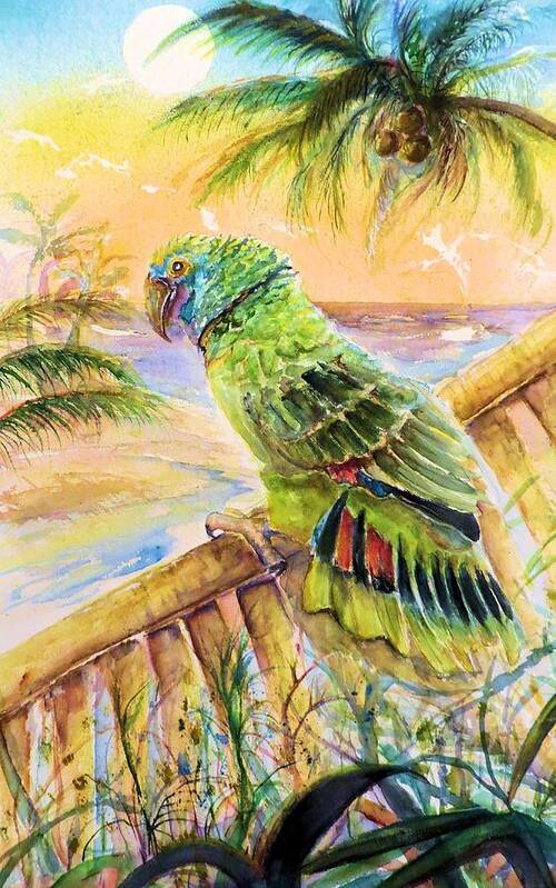 Banana Tree Poster featuring the painting Banana Tree and Tropical Bird by Bernadette Krupa