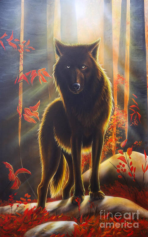 Black Wolf Poster featuring the painting Black Magic by Sandi Baker