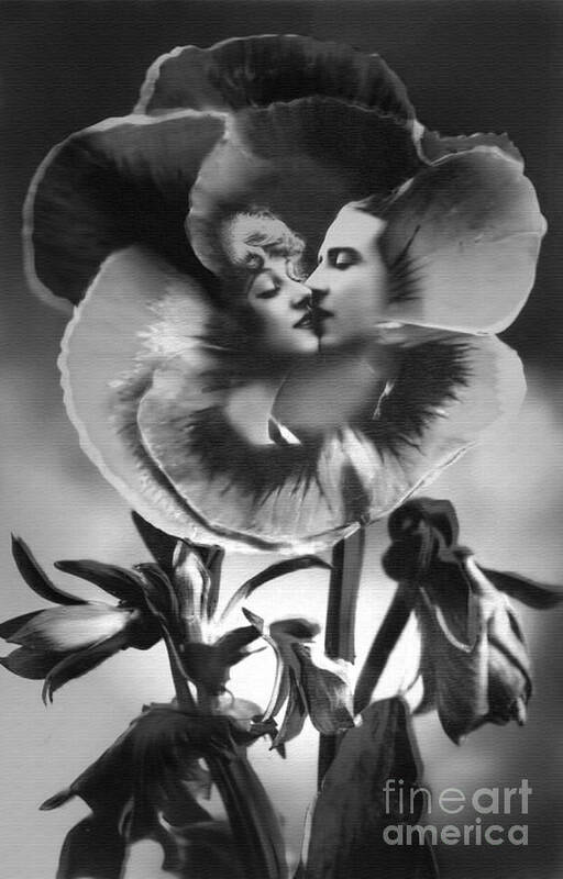 Pansy Poster featuring the photograph Bloomin' Kiss Vintage Art BW by Lesa Fine