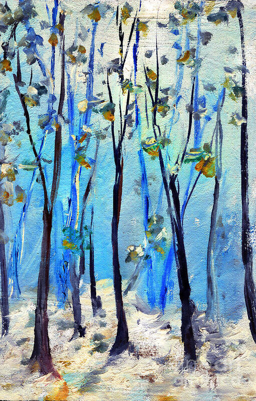 Forest Poster featuring the painting Blue thoughts in Winter by Daliana Pacuraru