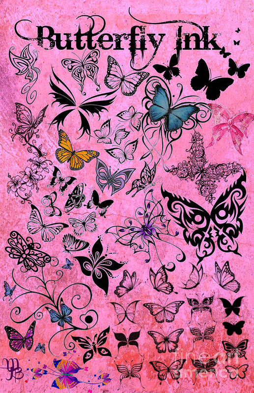 Tattoos Poster featuring the digital art Butterfly Ink by Mindy Bench