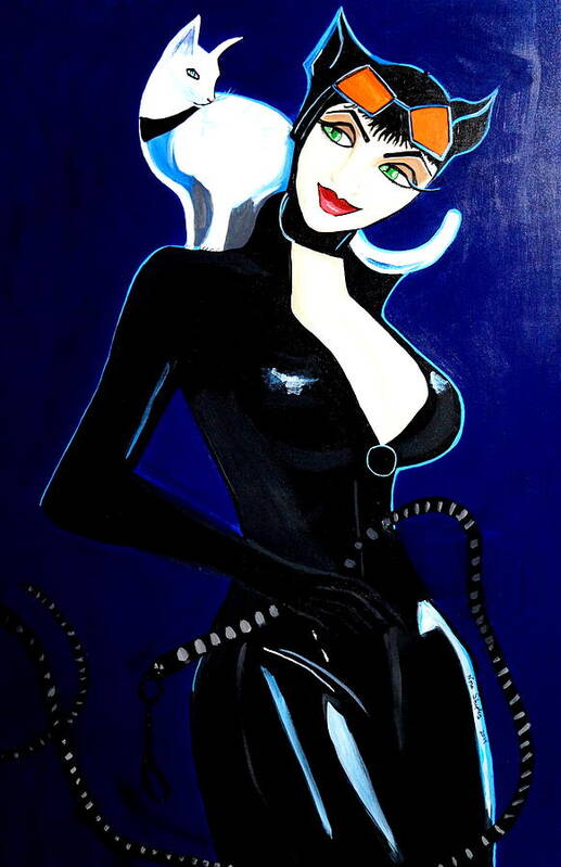 Cat Women Poster featuring the painting Comic Cat Woman by Nora Shepley