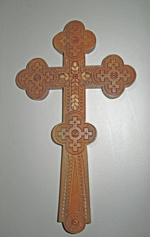 Wood Carving Poster featuring the photograph Carved Ukrainian Wooden Cross by Barbara McDevitt