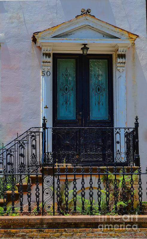 Charleston Door Poster featuring the photograph Charleston Wood Door Etched Glass by Amy Lucid