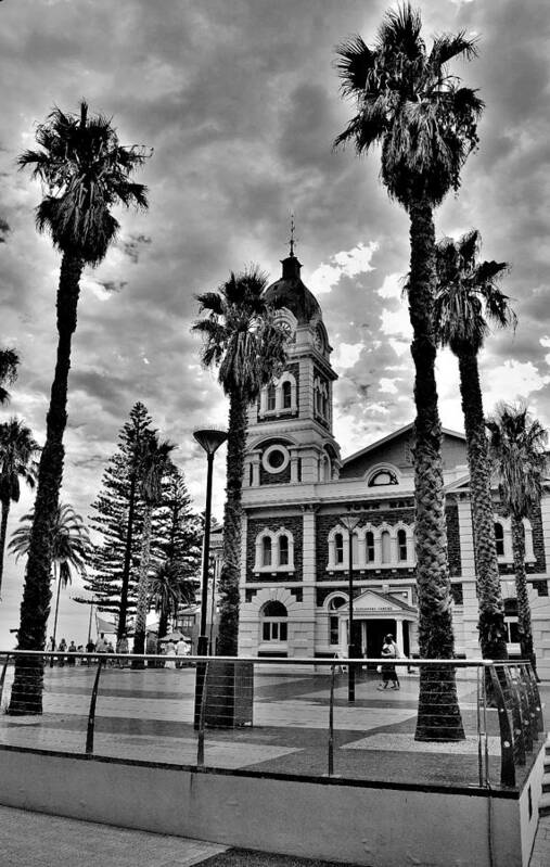 Black And White Poster featuring the photograph Civic Splendour - Glenelg Beach - Australia by Jeremy Hall