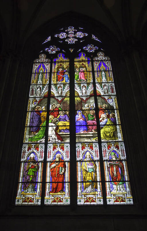 Cologne Cathedral Poster featuring the photograph Cologne Cathedral Stained Glass Window of Pentecost by Teresa Mucha