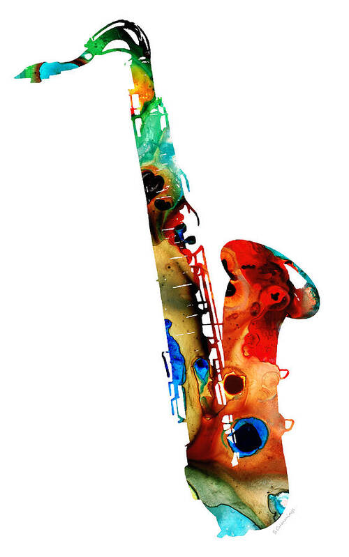 Saxophone Poster featuring the painting Colorful Saxophone by Sharon Cummings by Sharon Cummings