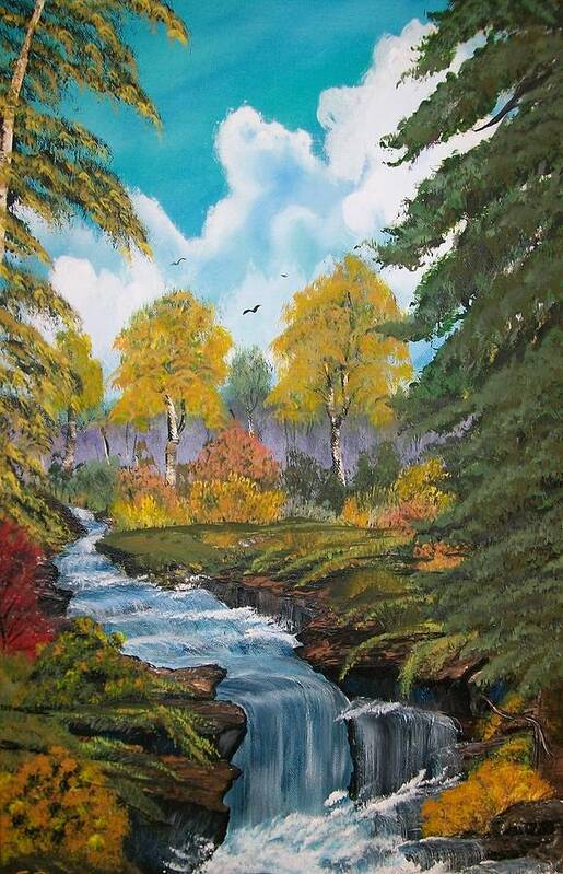 Waterfalls Poster featuring the painting Rushing Waters Falls by Sharon Duguay