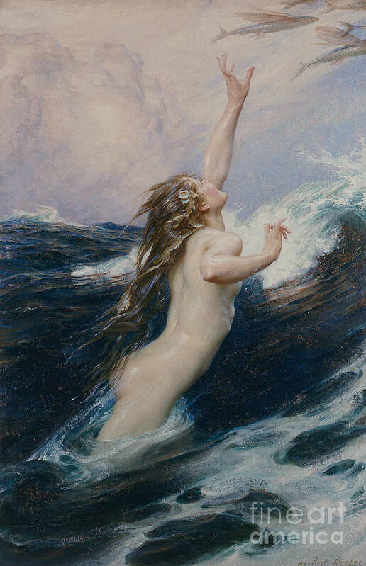 Nude Poster featuring the painting Flying Fish by Herbert James Draper by Herbert James Draper