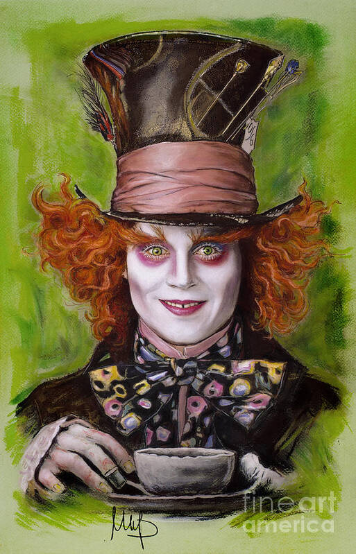 Johnny Depp Poster featuring the drawing Johnny Depp as Mad Hatter by Melanie D