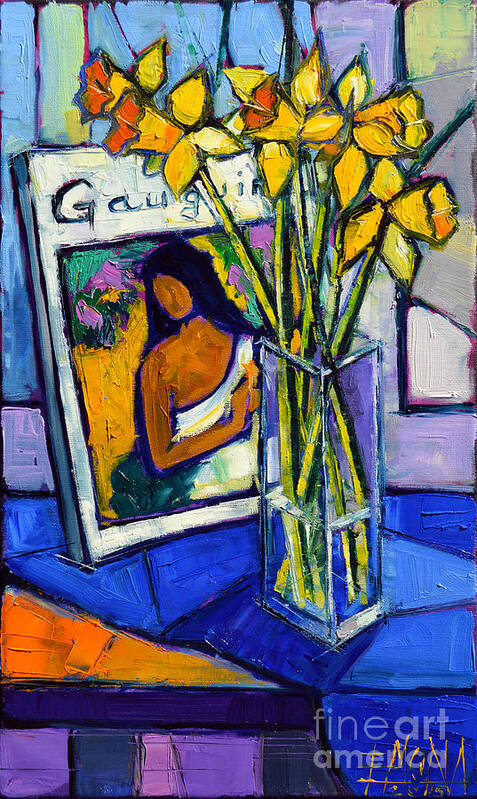 Jonquils And Gauguin Poster featuring the painting Jonquils And Gauguin by Mona Edulesco