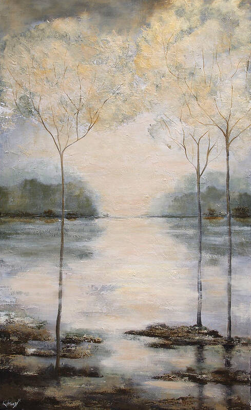 Water Poster featuring the painting Landscape with gold by Katrina Nixon