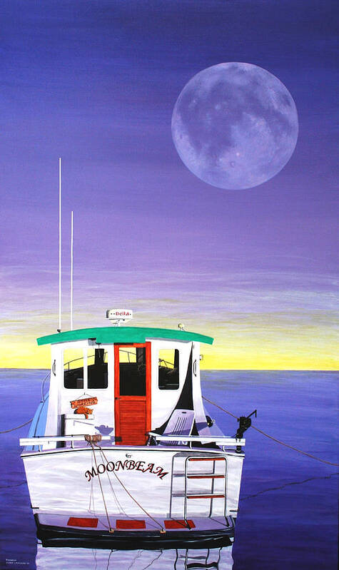 Seascape Poster featuring the painting Moonbeam by Wilfrido Limvalencia