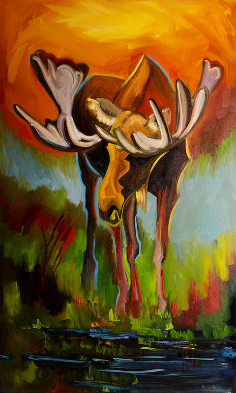 Moose Oil Painting By Diane Whitehead Fine Art Poster featuring the painting Moose Pond by Diane Whitehead