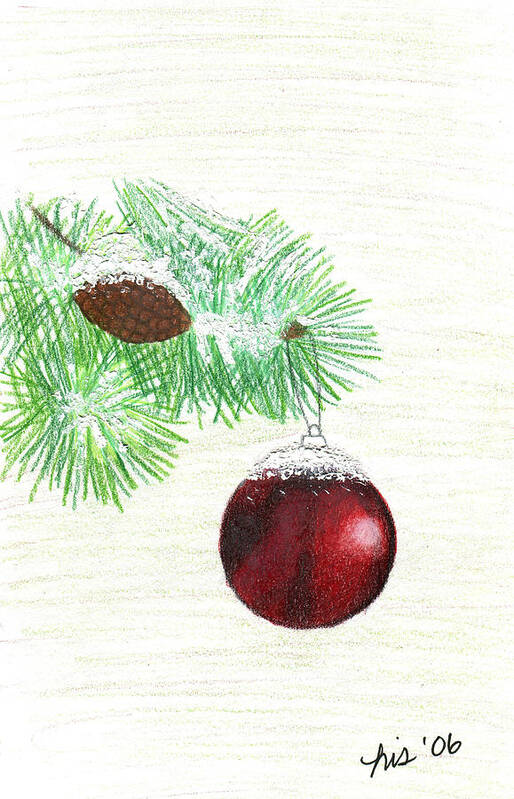 Christmas Poster featuring the drawing Ornament by Lisa Blake