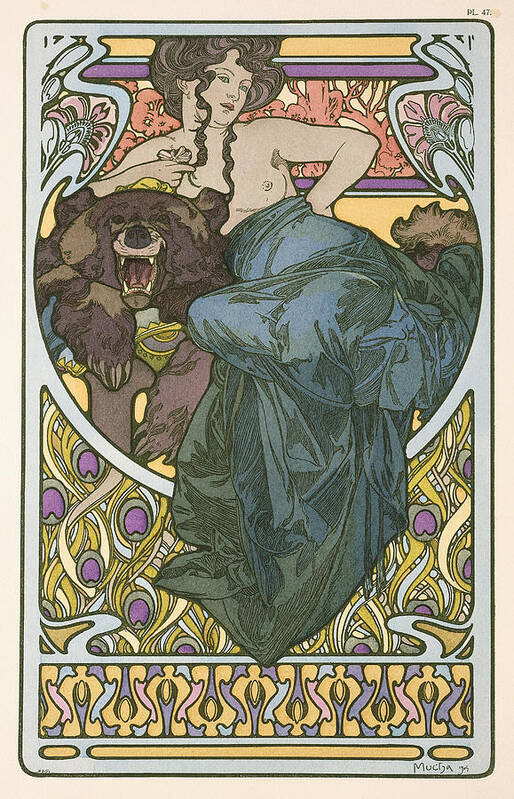 Mucha Poster featuring the painting Plate Forty Seven from the book Documents Decoratifs by Alphonse Marie Mucha