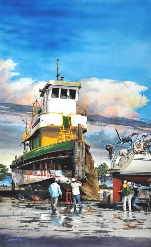 Ships Boats Poster featuring the painting Tugboat Brown Gulf by Robert W Cook 