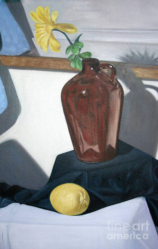 Vase With Flower And Lemon Still Poster featuring the painting Vase with flower and lemon still by Mukta Gupta