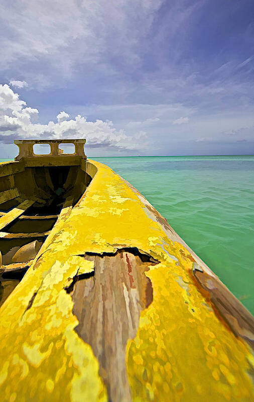 Abandon Poster featuring the photograph Worn Yellow Fishing Boat of Aruba by David Letts