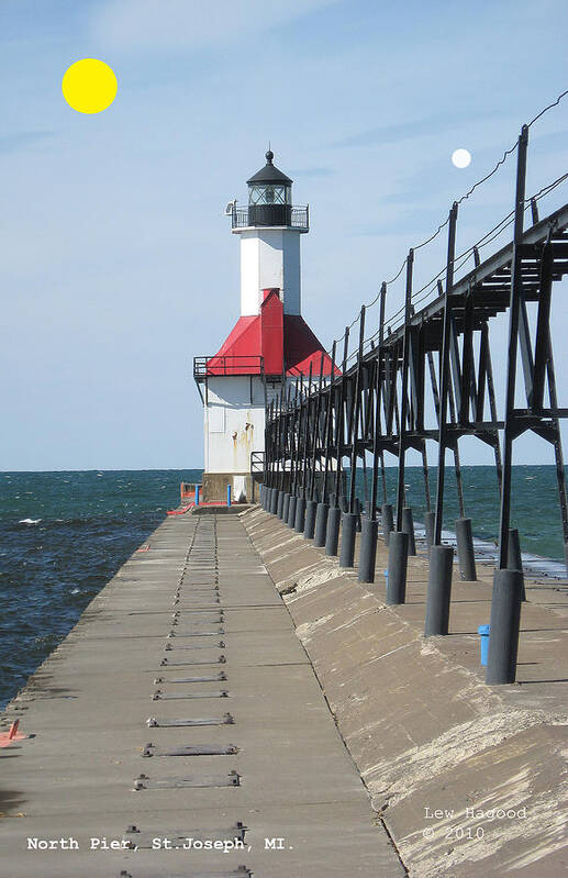 Digital Poster featuring the photograph North Pier St Joseph Michigan by Lew Hagood